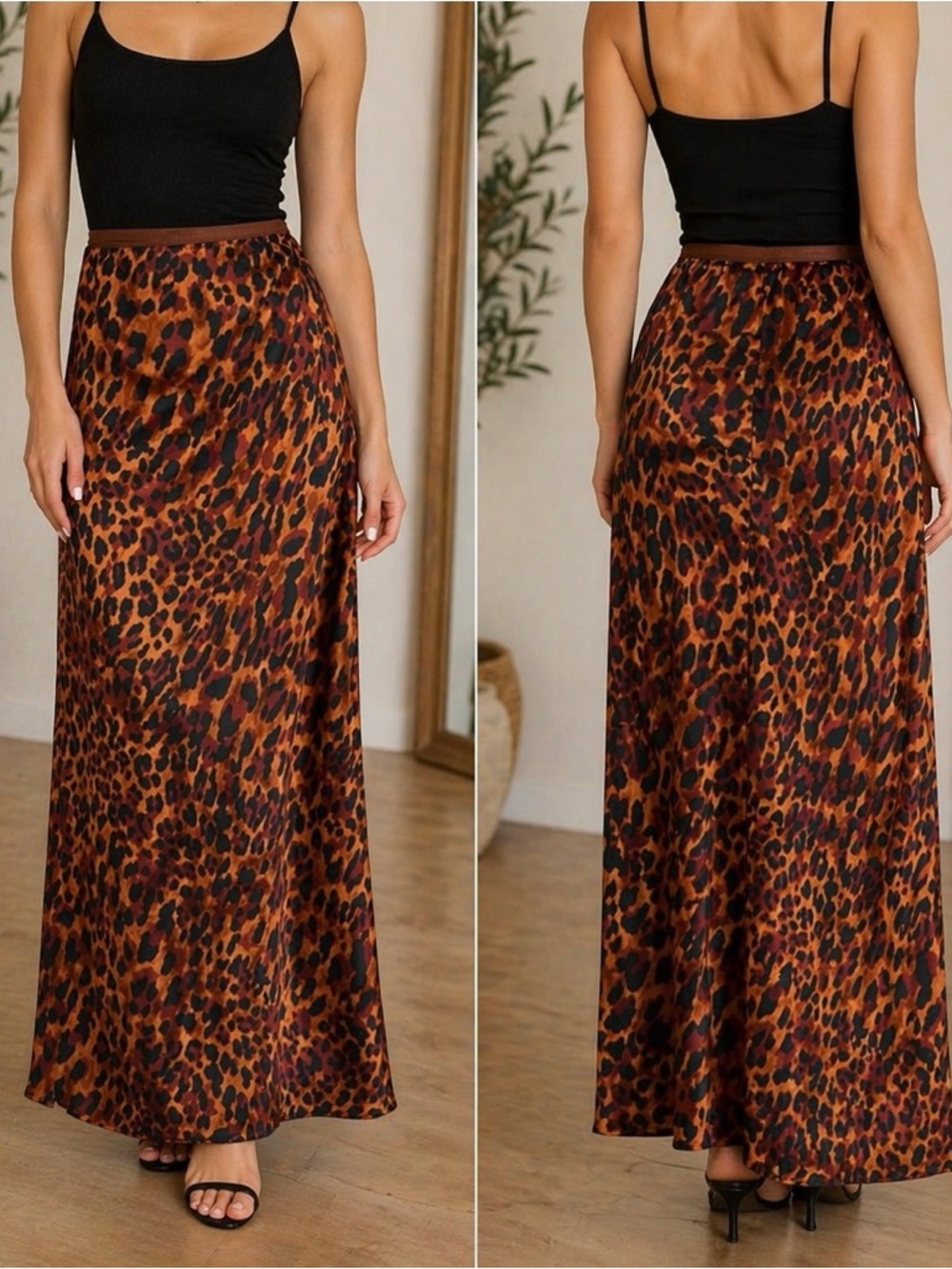 A new day Leopard Print Satin Maxi Skirt
